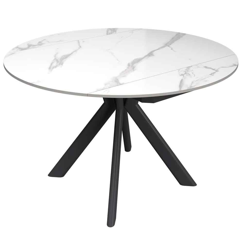 Altoen Round Ceramic Top Extending Dining Table in White Gloss