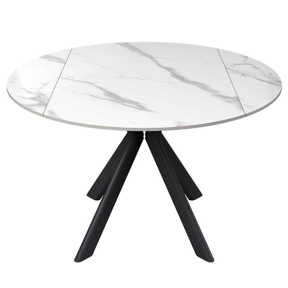 Altoen Round Ceramic Top Extending Dining Table in White Gloss