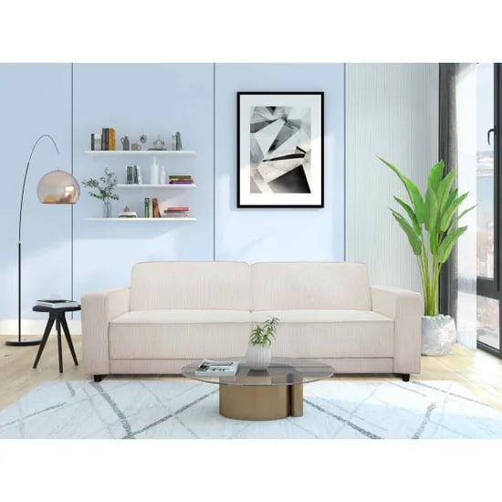 Read more about Alton corduroy fabric 3 seater sofa bed in cream