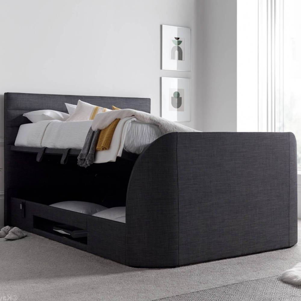 Alton Fabric Ottoman Storage Double TV Bed In Slate
