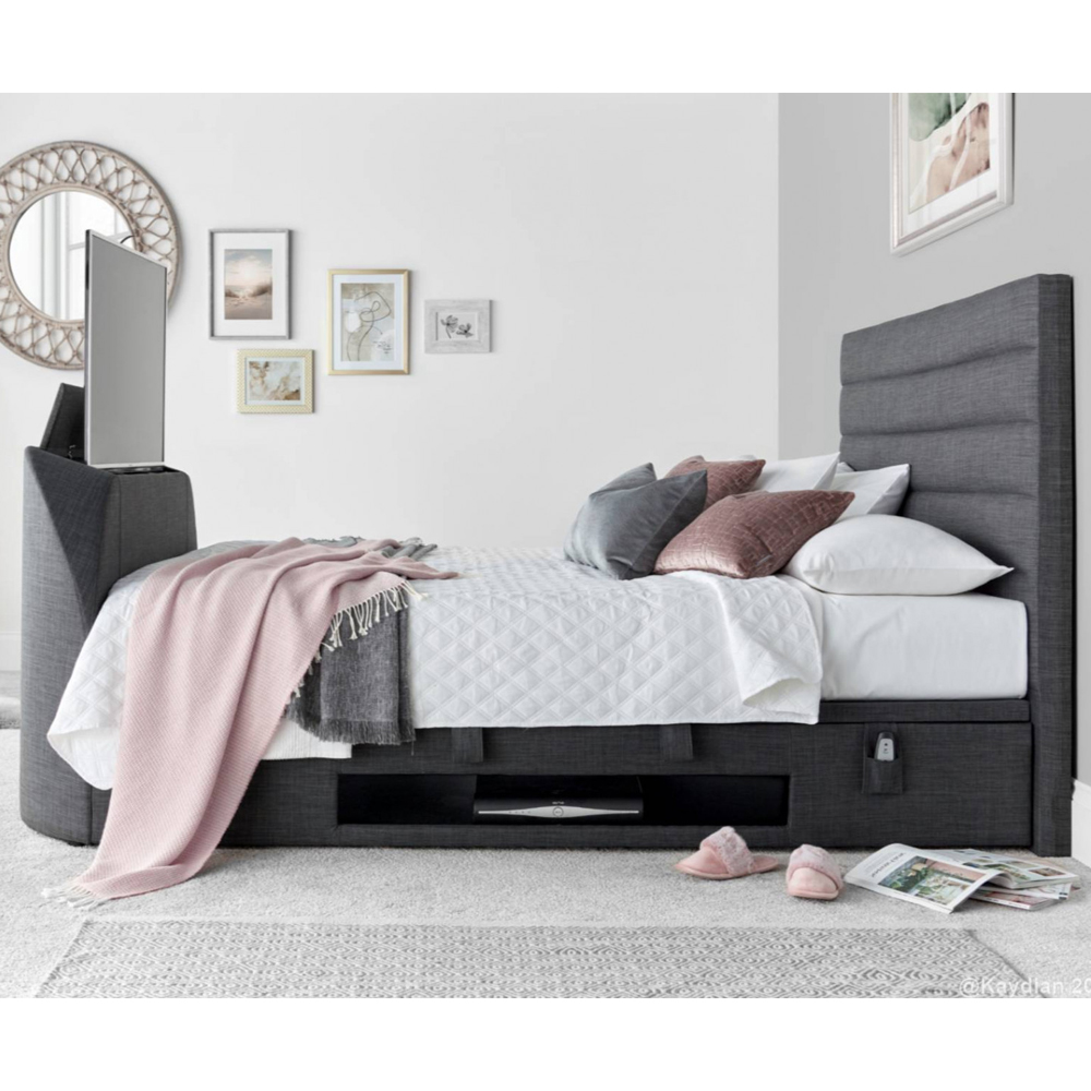 Alton Fabric Ottoman Storage Double TV Bed In Slate