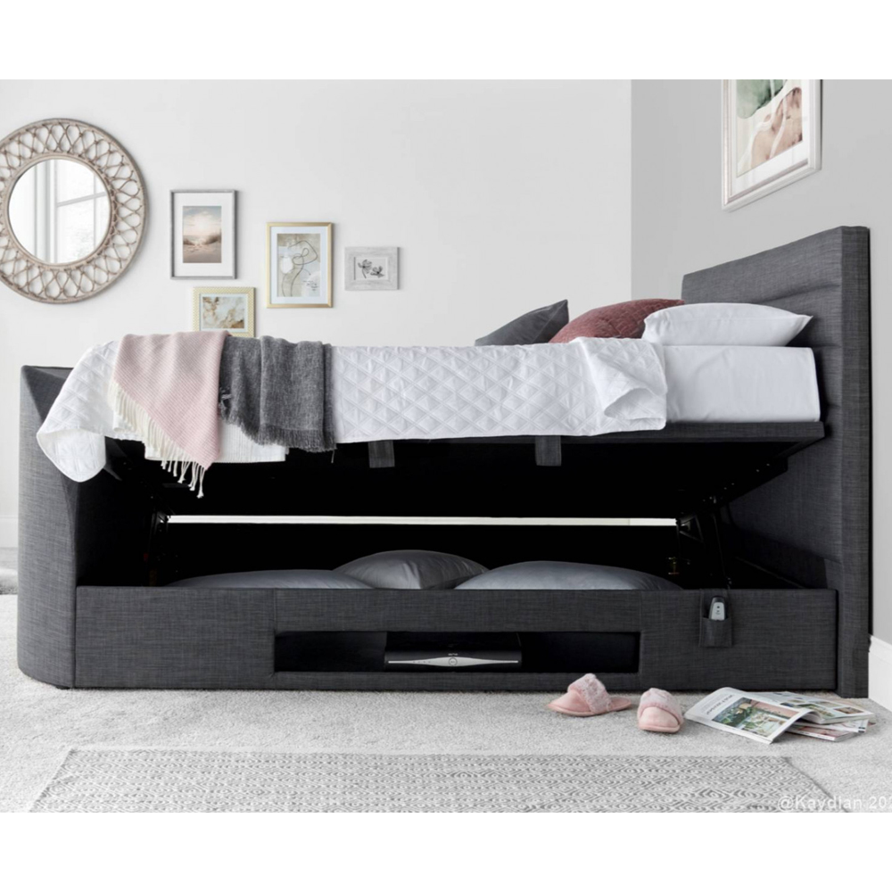 Alton Fabric Ottoman Storage Double TV Bed In Slate