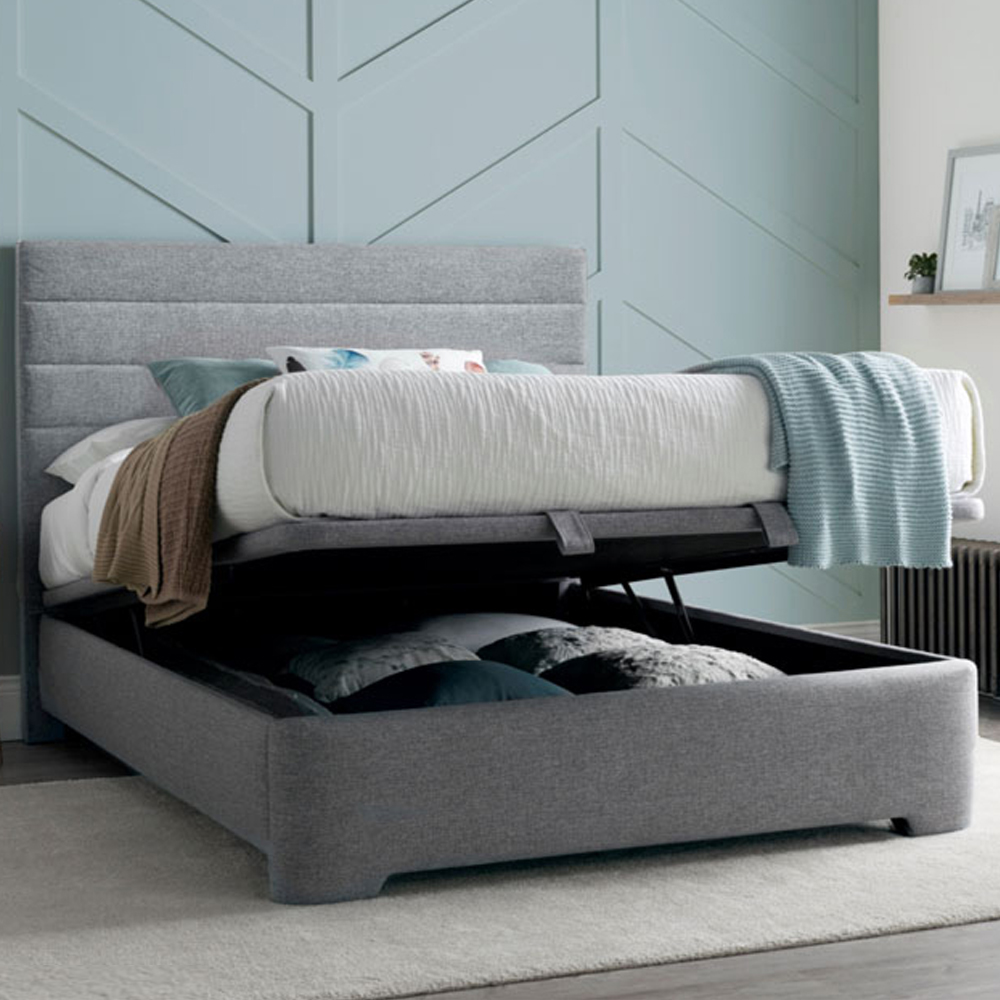 Alton Fabric Ottoman Storage King Size Bed In Grey