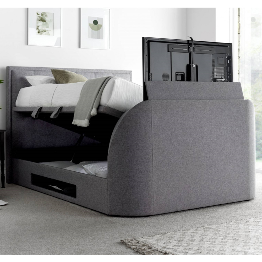 Alton Fabric Ottoman Storage King Size TV Bed In Grey