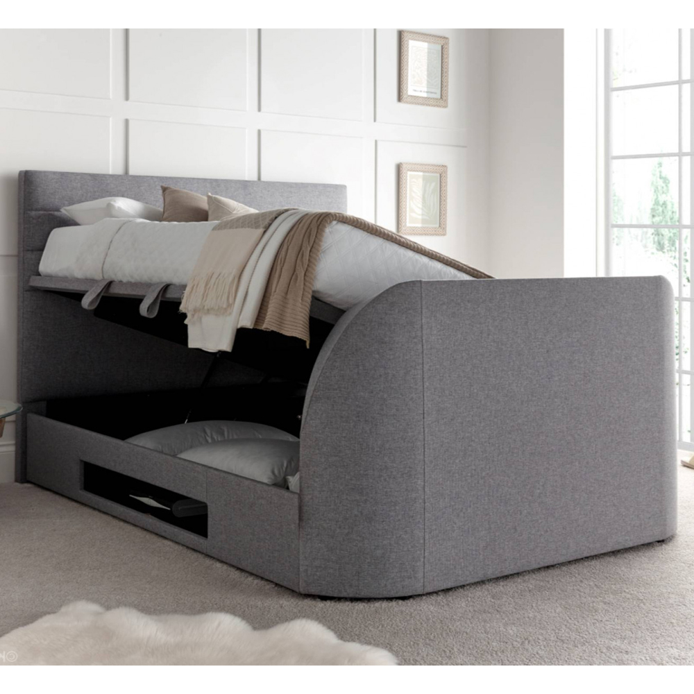 Alton Fabric Ottoman Storage King Size TV Bed In Grey