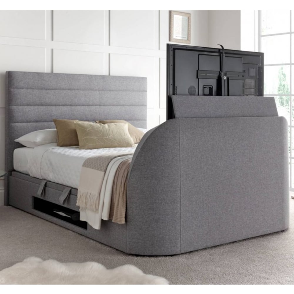 Alton Fabric Ottoman Storage Super King Size TV Bed In Grey