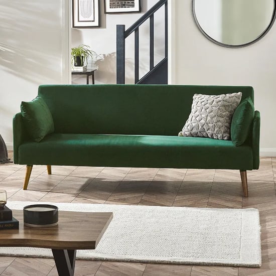 Read more about Alton fabric sofa bed in green with wooden legs