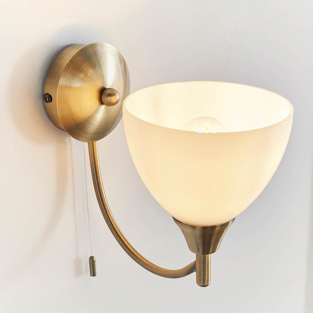 Alton Matt Opal Glass Shade Wall Light In Antique Brass