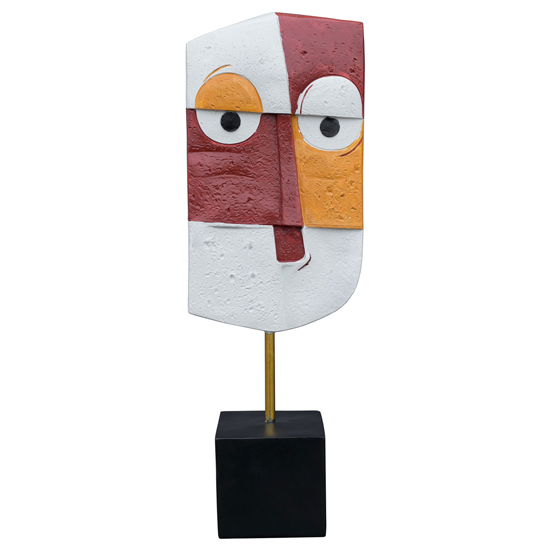 Alton Resin Abstract Face Art Sculpture In Red Orange