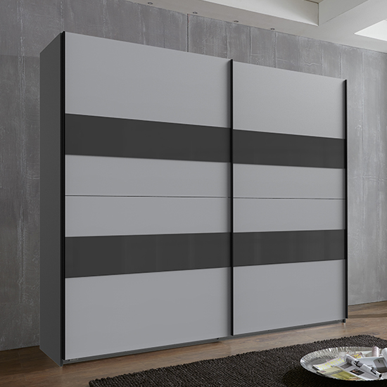Alton Sliding Door Wooden Wardrobe In Graphite And Light Grey