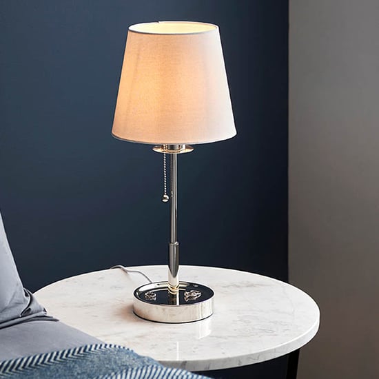 Product photograph of Alton Vintage White Tapered Shade Table Lamp In Polished Nickel from Furniture in Fashion