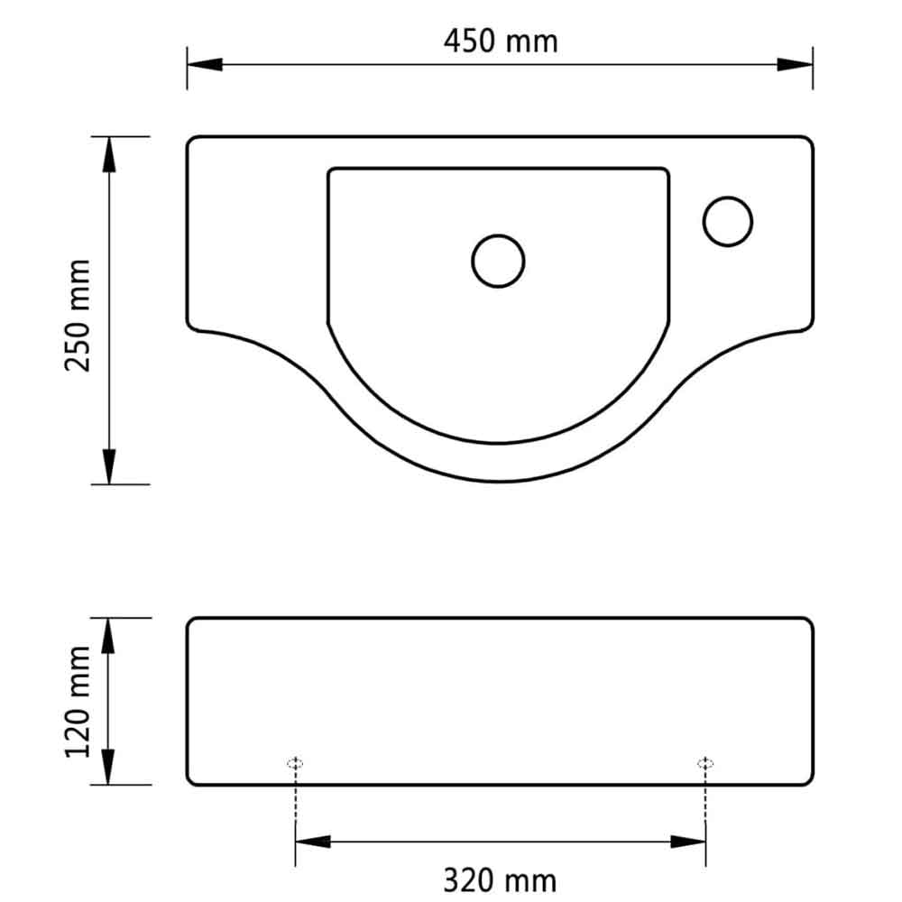 Alton Wall Hung Basin Without Waste 450mm Wide 1TH - Black