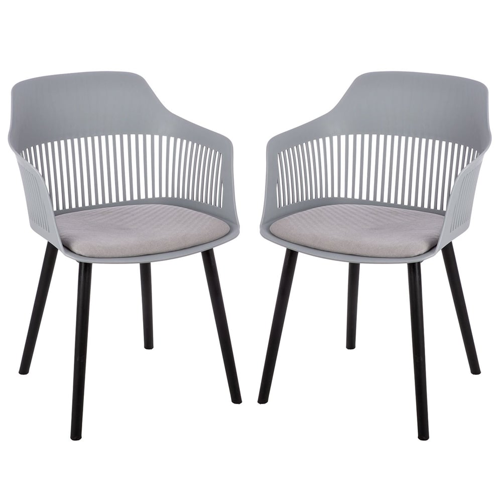 Altona Grey Plastic Dining Chairs With Fabric Seat In Pair