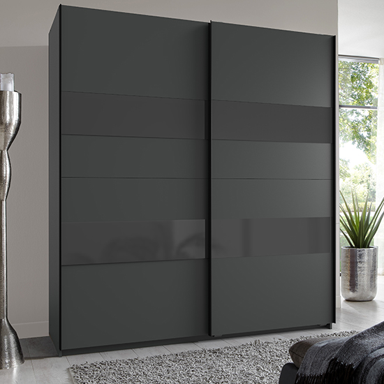 Altona Sliding Door Wide Wooden Wardrobe In Graphite