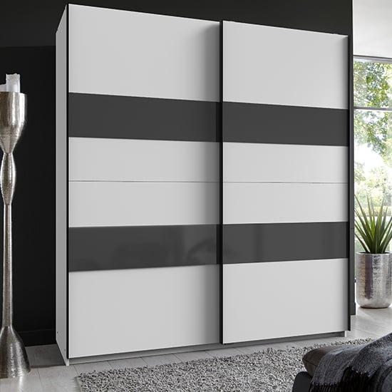 Altona Sliding Door Wide Wooden Wardrobe In White And Grey