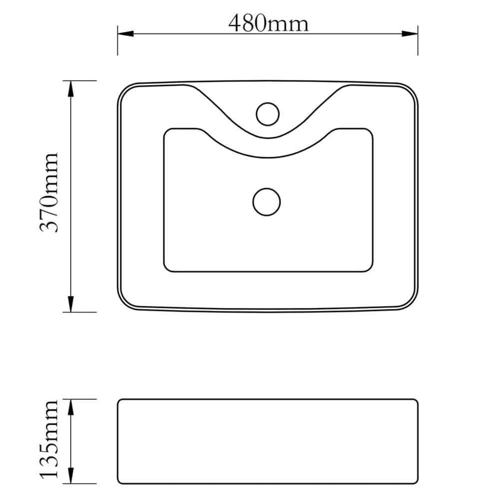 Altoona Rectangular Countertop Basin Without Waste 480mm Wide 1TH - White
