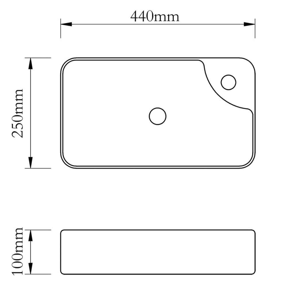 Altoona Rectangular Countertop LH Basin Without Waste 440mm Wide 1TH - Black