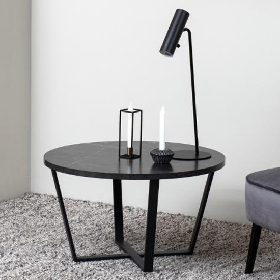 Read more about Altoona round wooden coffee table in black marble effect