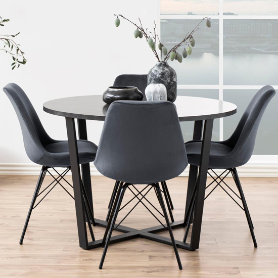 Altoona Round Wooden Dining Table In Black Marble Effect_5