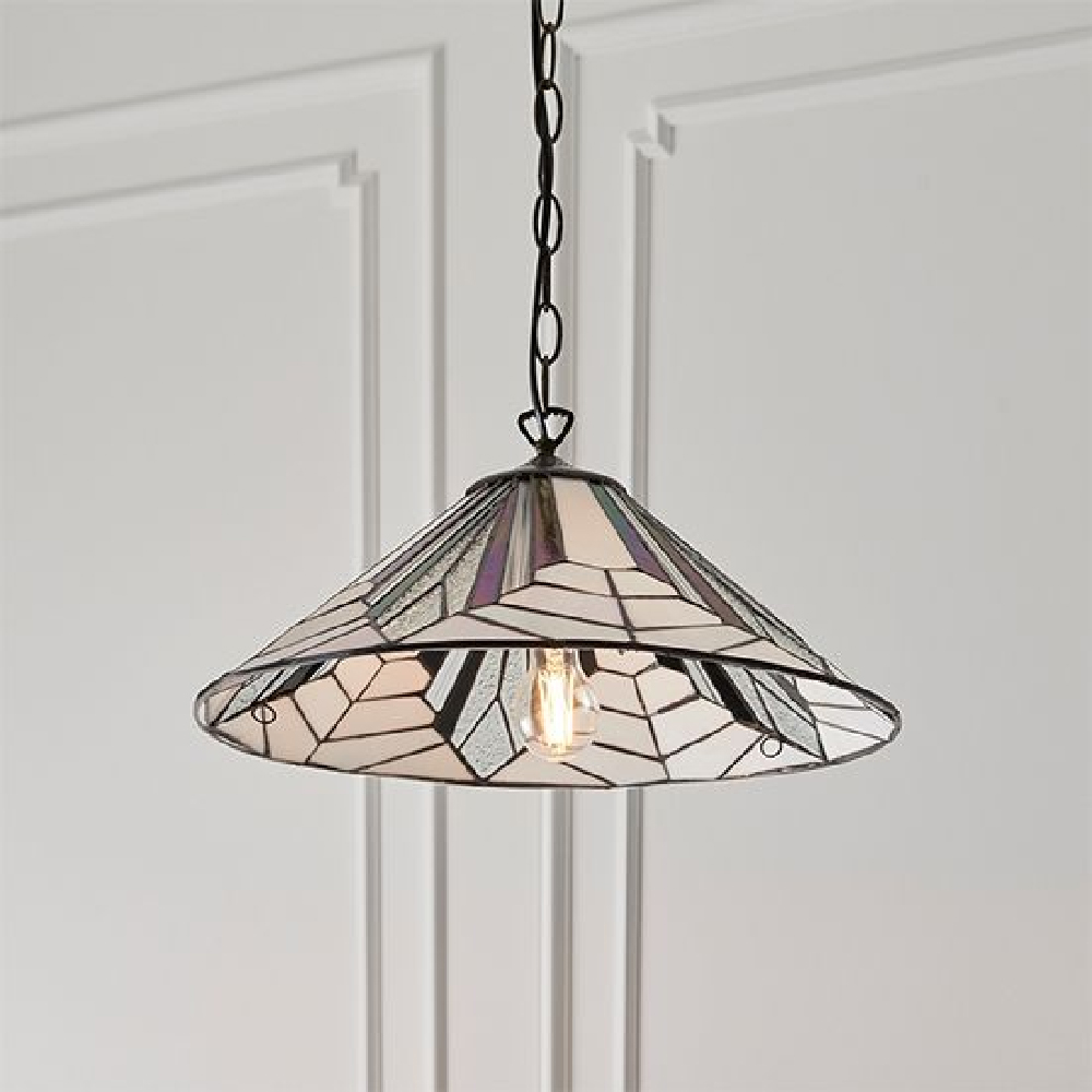 Altoona Tiffany Glass Pendant Ceiling Light In Satin Black