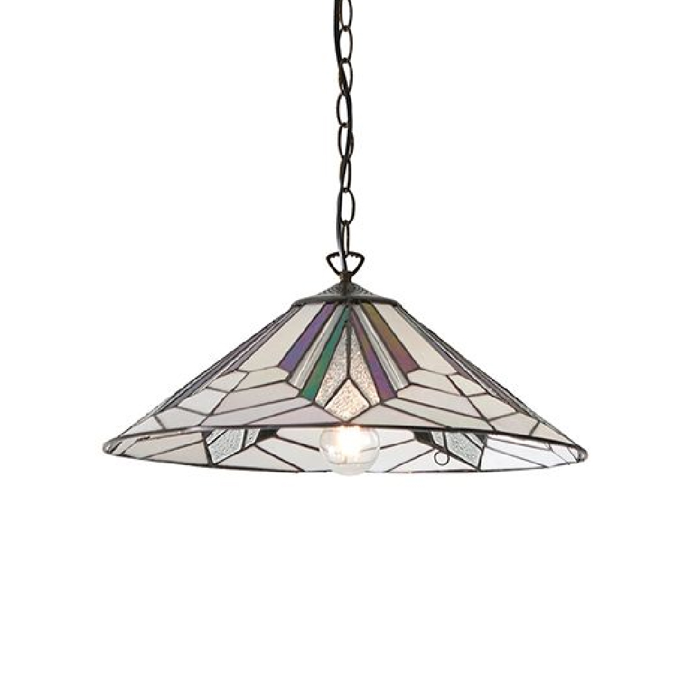 Altoona Tiffany Glass Pendant Ceiling Light In Satin Black