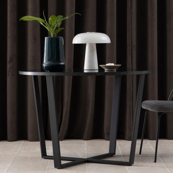 Altoona Wooden Dining Table Round In Black Marble Effect