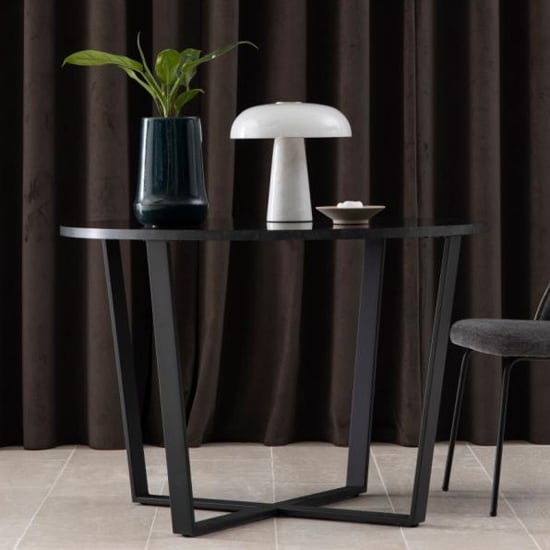 Photo of Altoona wooden dining table round in black marble effect