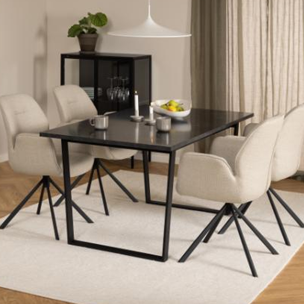 Altoona Wooden Rectangular Dining Table In Black Marble Effect