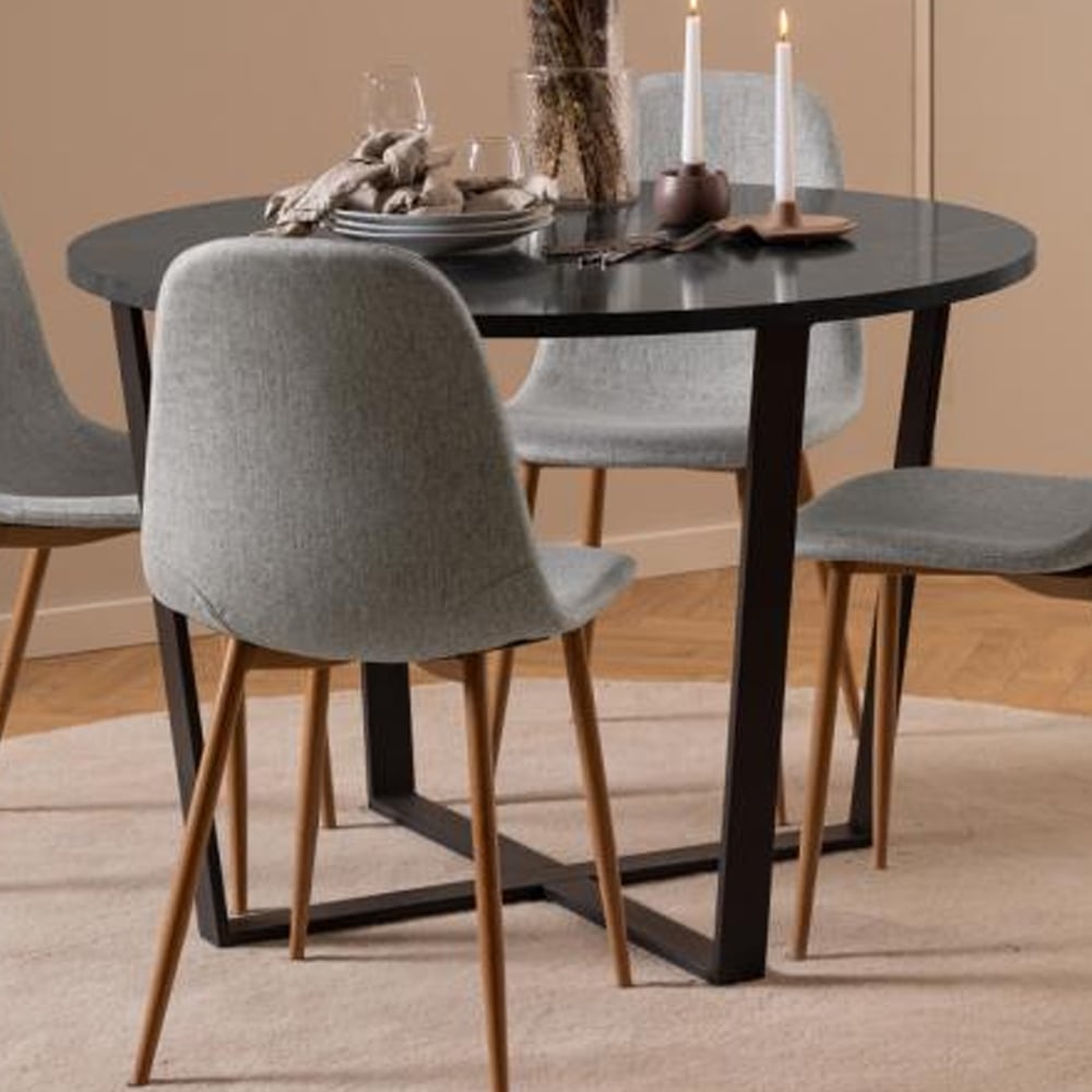 Altoona Wooden Round Dining Table In Black Marble Effect