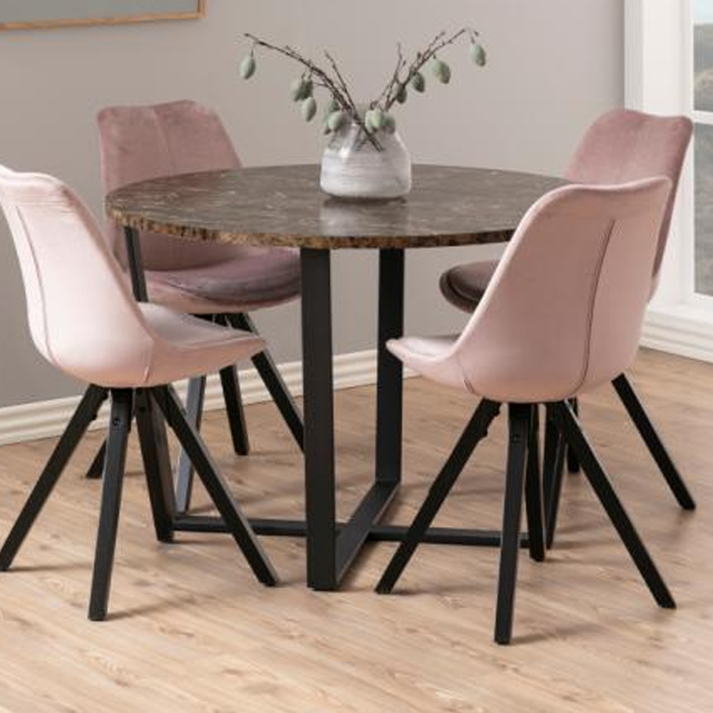 Altoona Wooden Round Dining Table In Brown Marble Effect