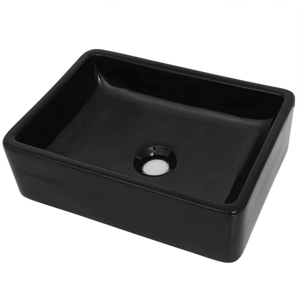 Alva Rectangular Countertop Basin 410mm Wide Without Waste 0TH - Black