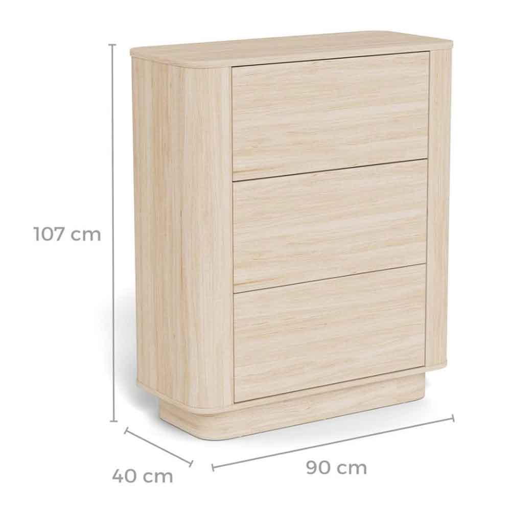 Alvane Wooden Chest Of 3 Drawers in White Oak