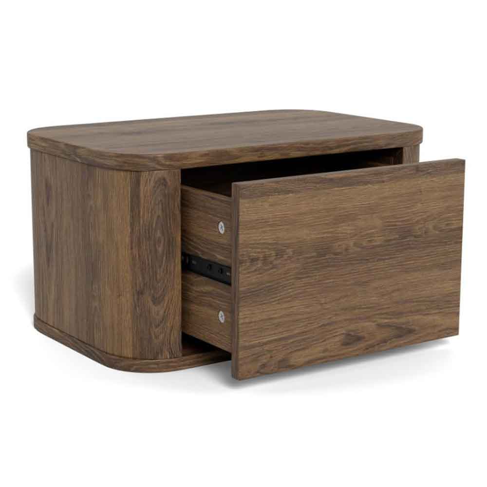 Alvane Wooden Wall Mounted Bedside Cabinet with 1 Drawer in Smoked Oak