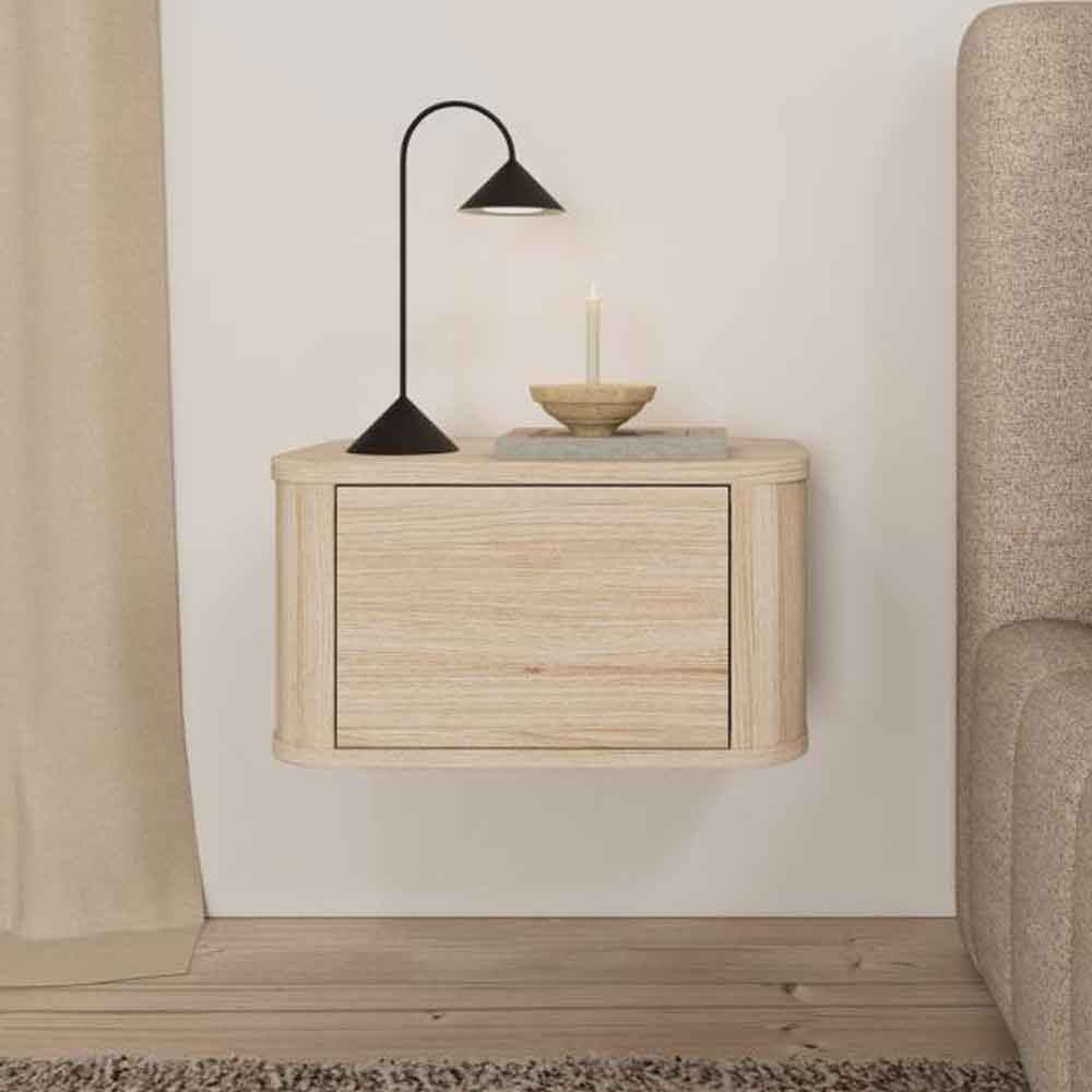 Alvane Wooden Wall Mounted Bedside Cabinet with 1 Drawer in White Oak