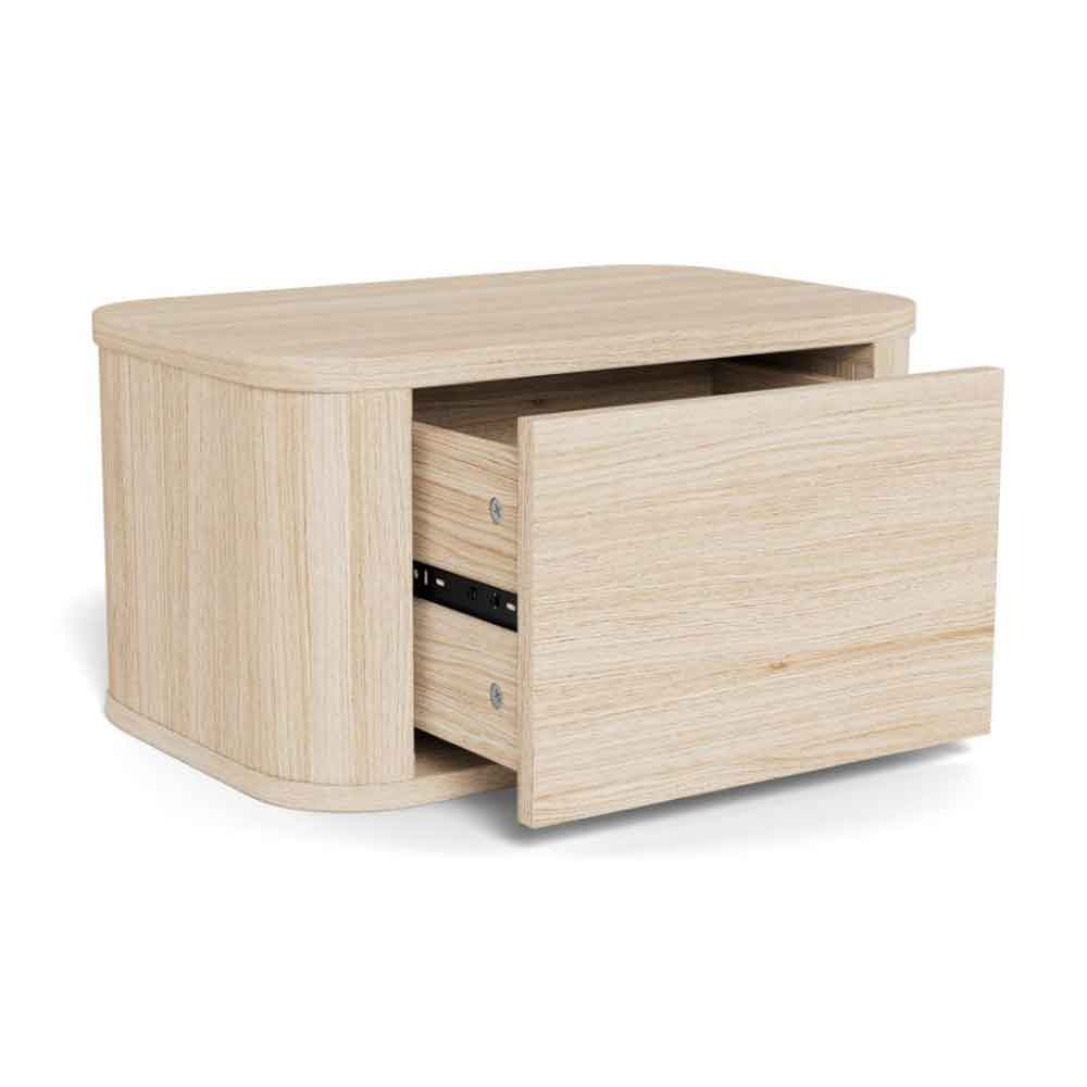 Alvane Wooden Wall Mounted Bedside Cabinet with 1 Drawer in White Oak