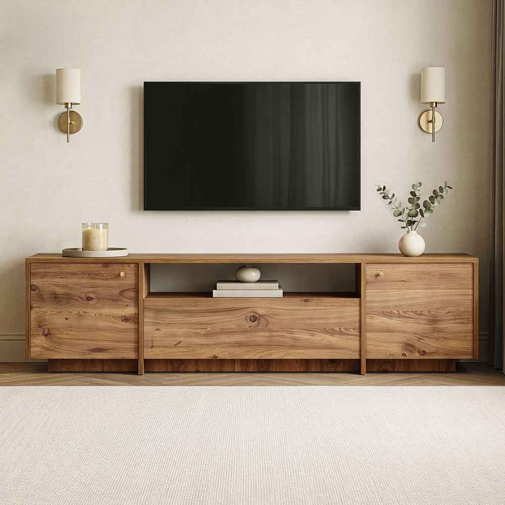 Alvar Wooden TV Stand with 3 Doors in Atlantic Pine