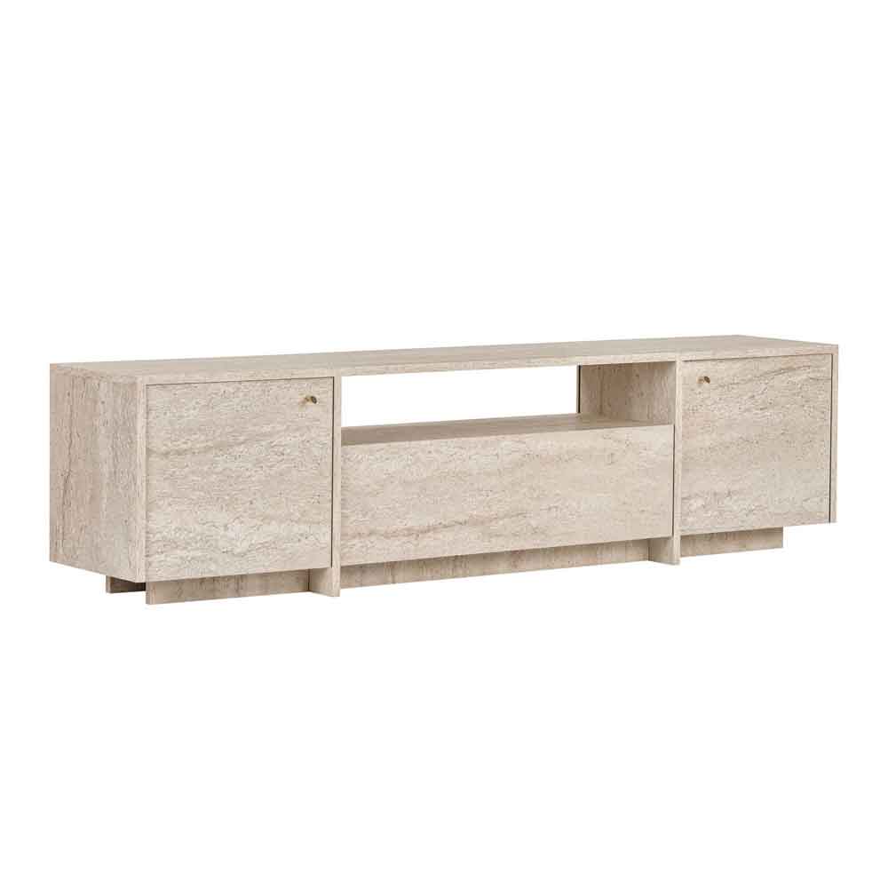 Alvar Wooden TV Stand with 3 Doors in Travertine Marble Effect