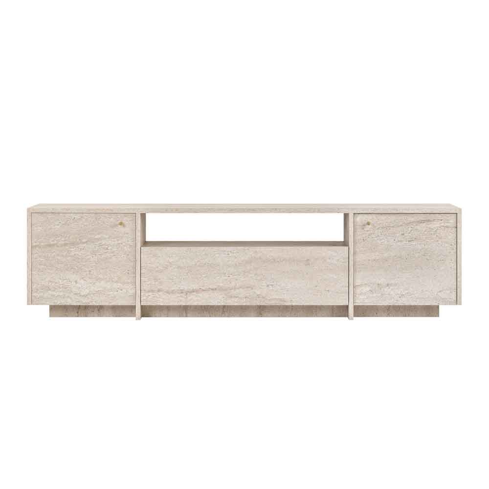 Alvar Wooden TV Stand with 3 Doors in Travertine Marble Effect