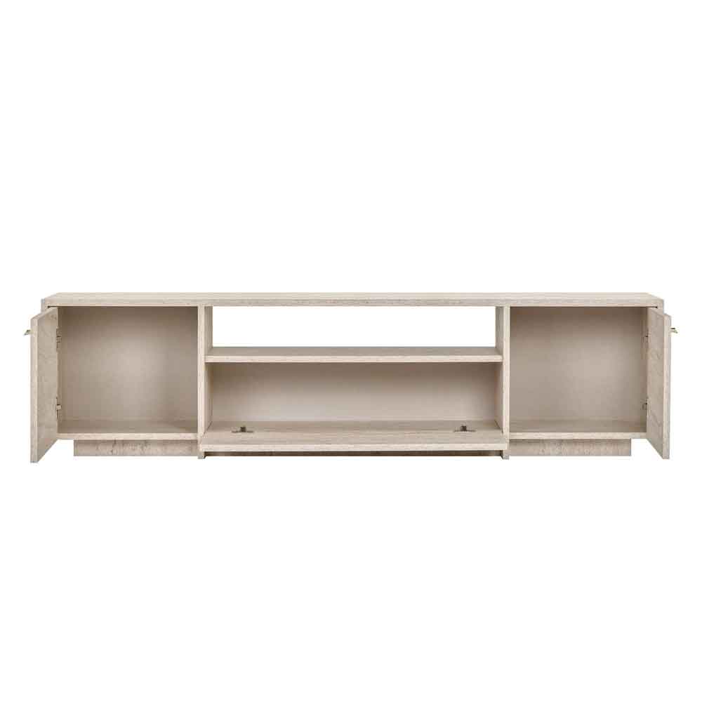 Alvar Wooden TV Stand with 3 Doors in Travertine Marble Effect