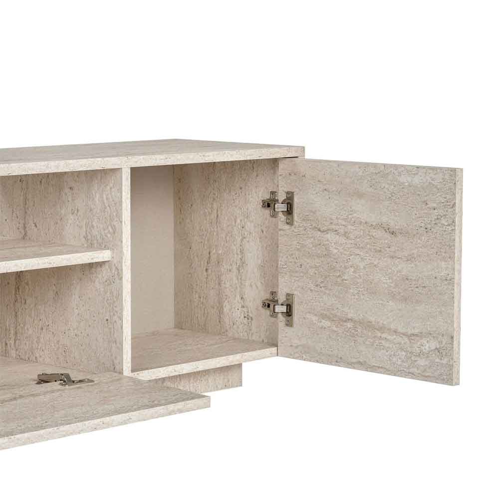 Alvar Wooden TV Stand with 3 Doors in Travertine Marble Effect