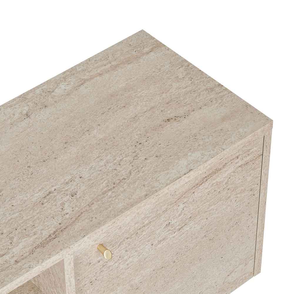 Alvar Wooden TV Stand with 3 Doors in Travertine Marble Effect