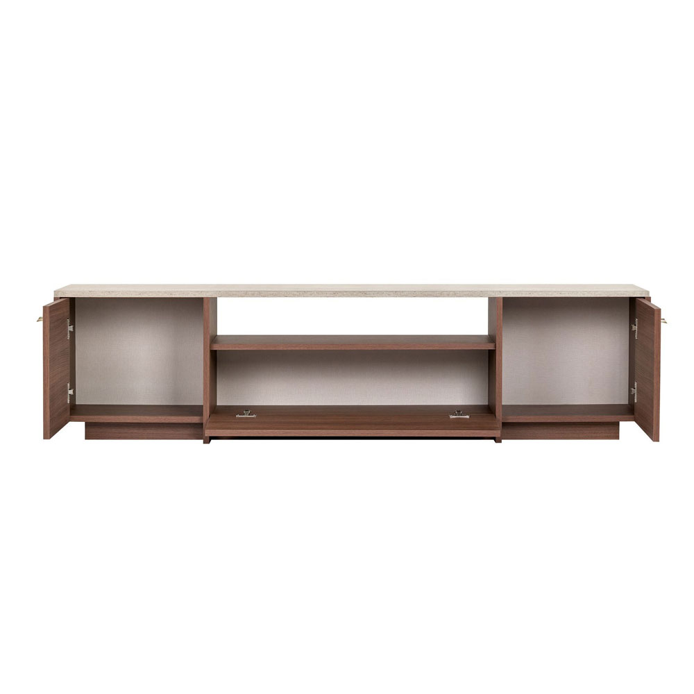 Alvar Wooden TV Stand in Travertine Marble Effect and Milano Walnut