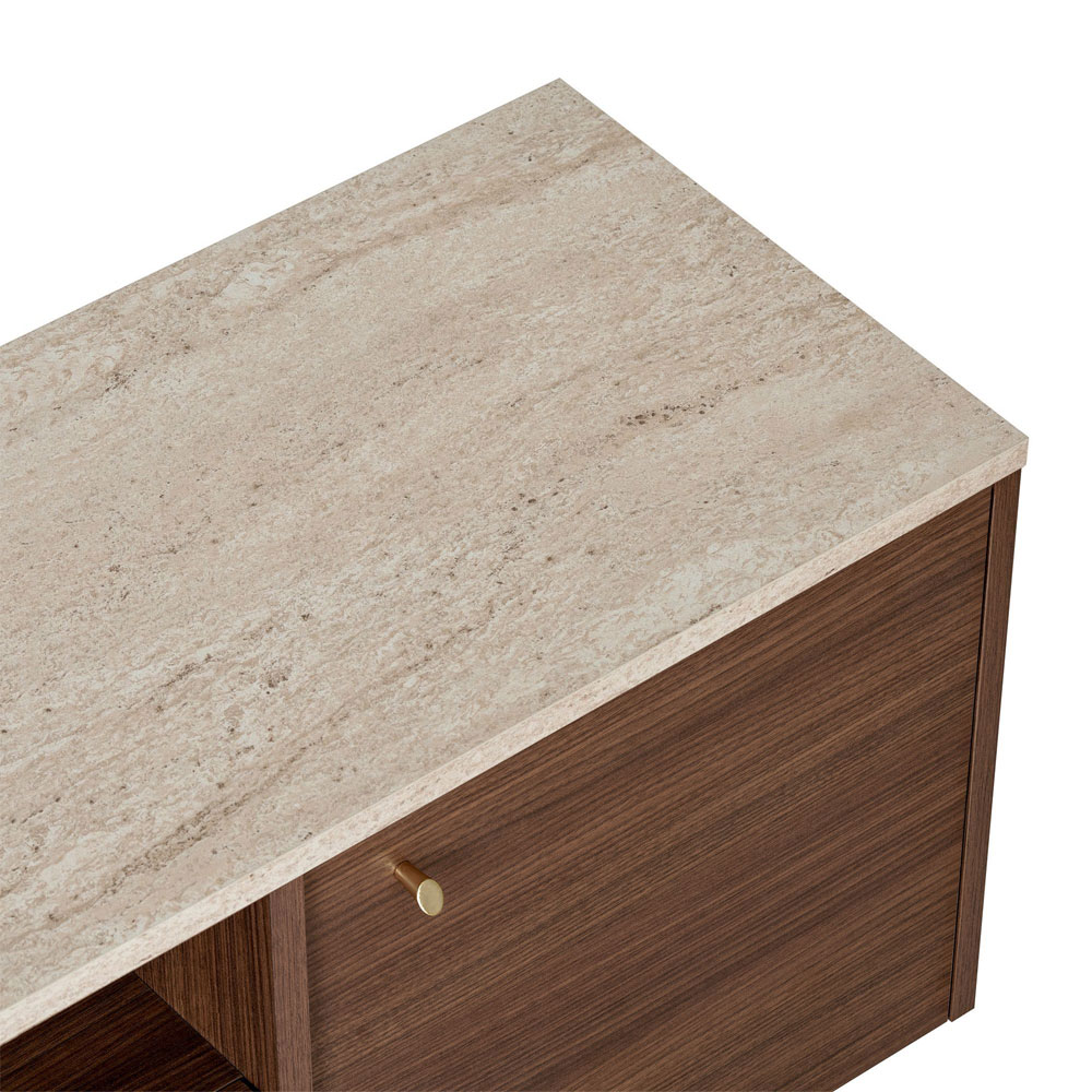 Alvar Wooden TV Stand in Travertine Marble Effect and Milano Walnut