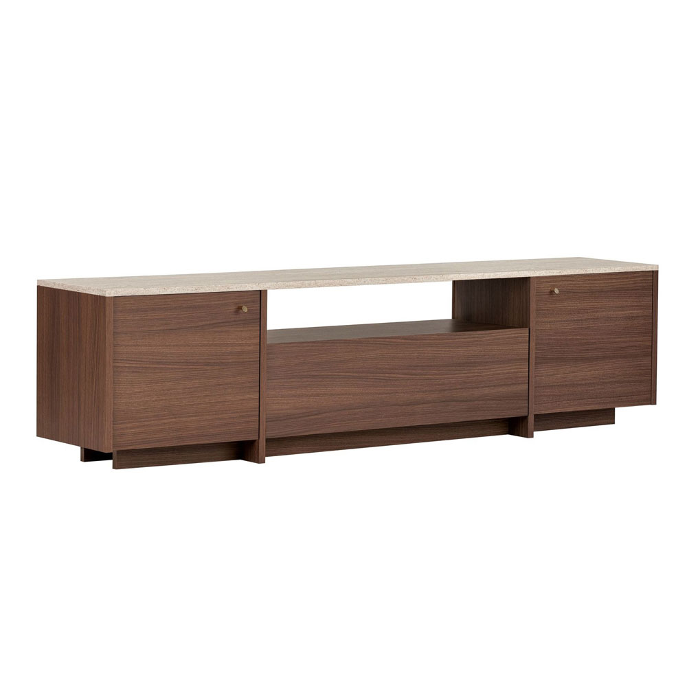 Alvar Wooden TV Stand in Travertine Marble Effect and Milano Walnut