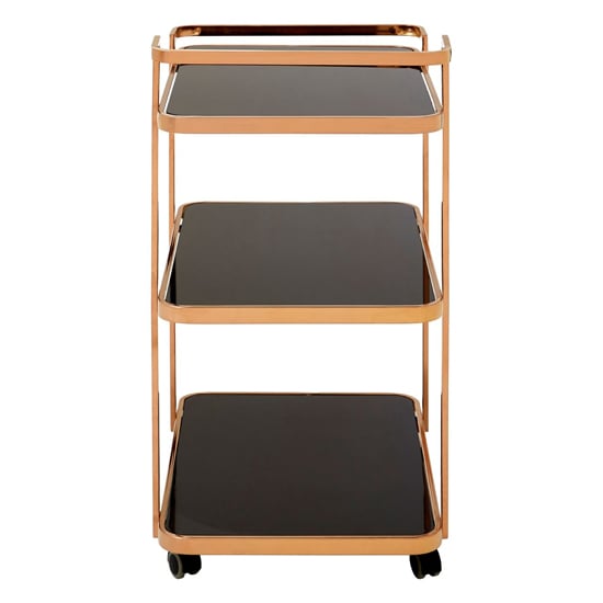 Alvara Black Glass 3 Tier Drinks Trolley With Rose Gold Frame_3