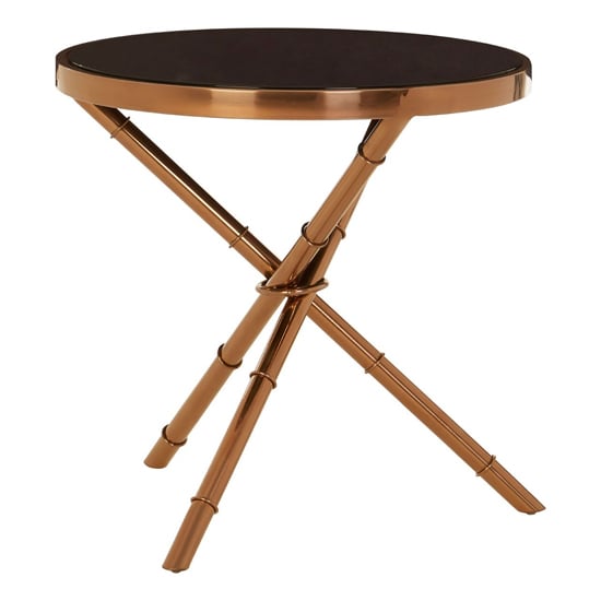 Alvara Black Glass Top Side Table With Rose Gold Bamboo Frame_2