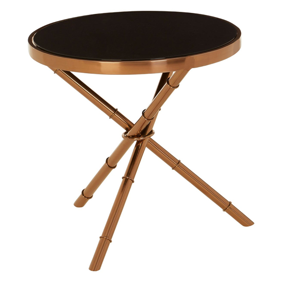 Alvara Black Glass Top Side Table With Rose Gold Bamboo Frame_3