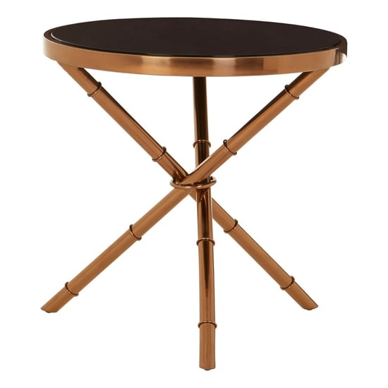 Alvara Black Glass Top Side Table With Rose Gold Bamboo Frame