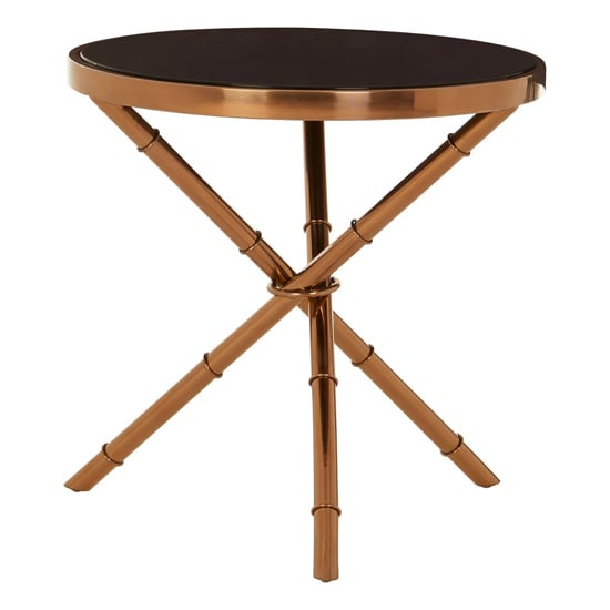 Photo of Alvara black glass top side table with rose gold bamboo frame