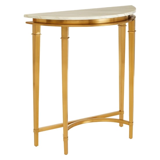 Alvara Half Moon White Marble Top Console Table With Gold Frame